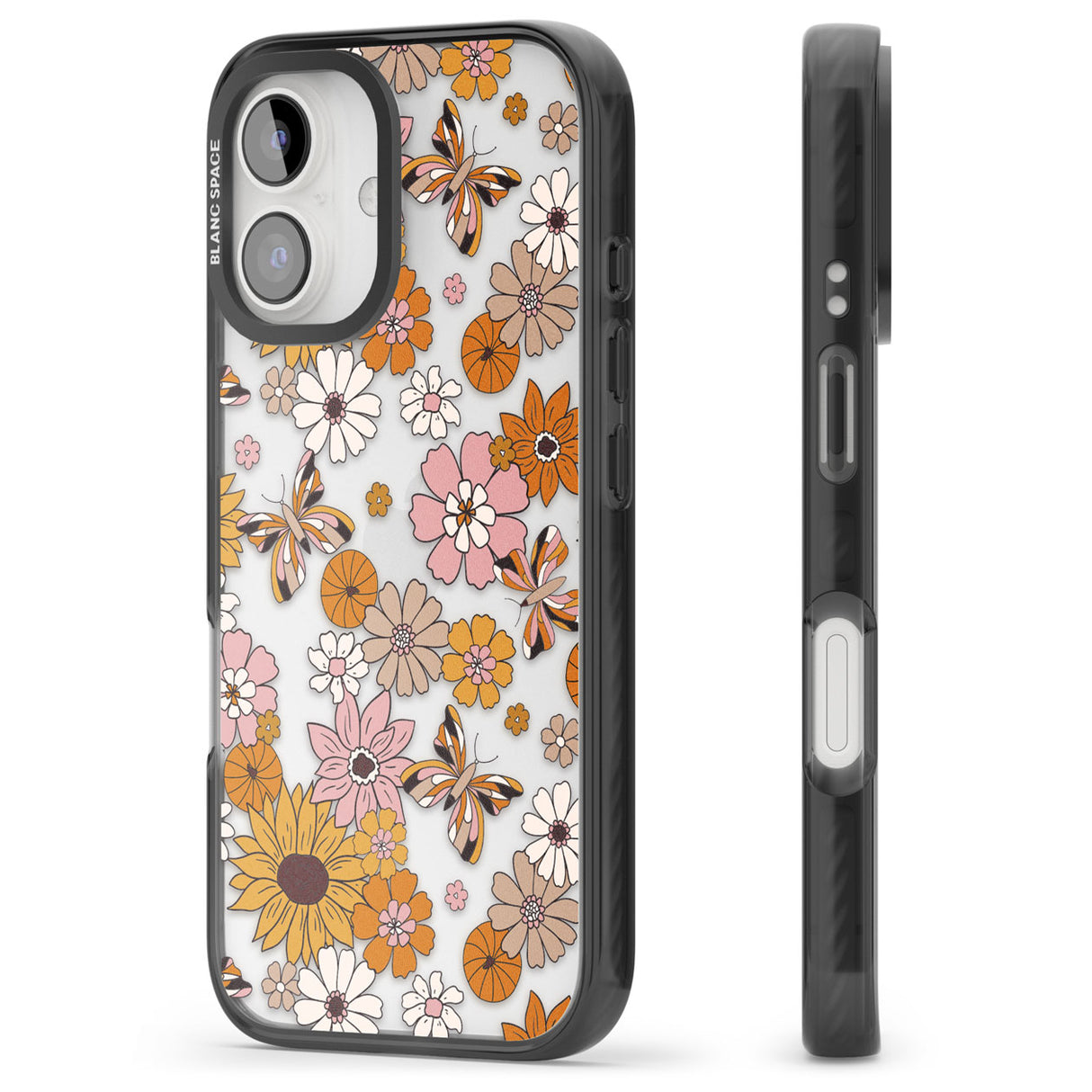 Butterfly & Bloom Autumn Floral Black Impact Phone Case for iPhone 16, iPhone 16 Plus