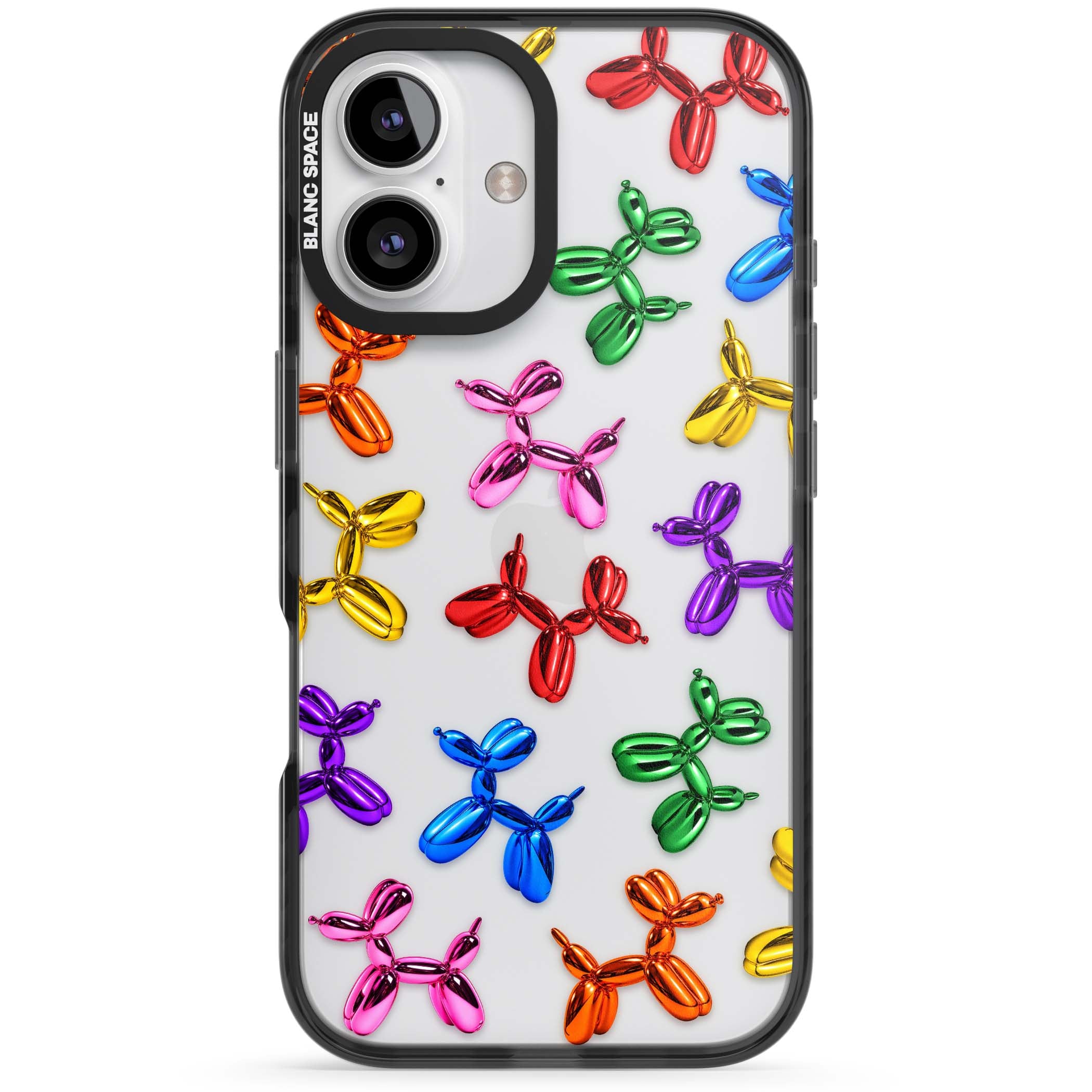 Balloon Dogs pop art iPhone case featuring rainbow chrome balloon dogs in Jeff Koons style | Black Impact case for iPhone 16, iPhone 16 Plus