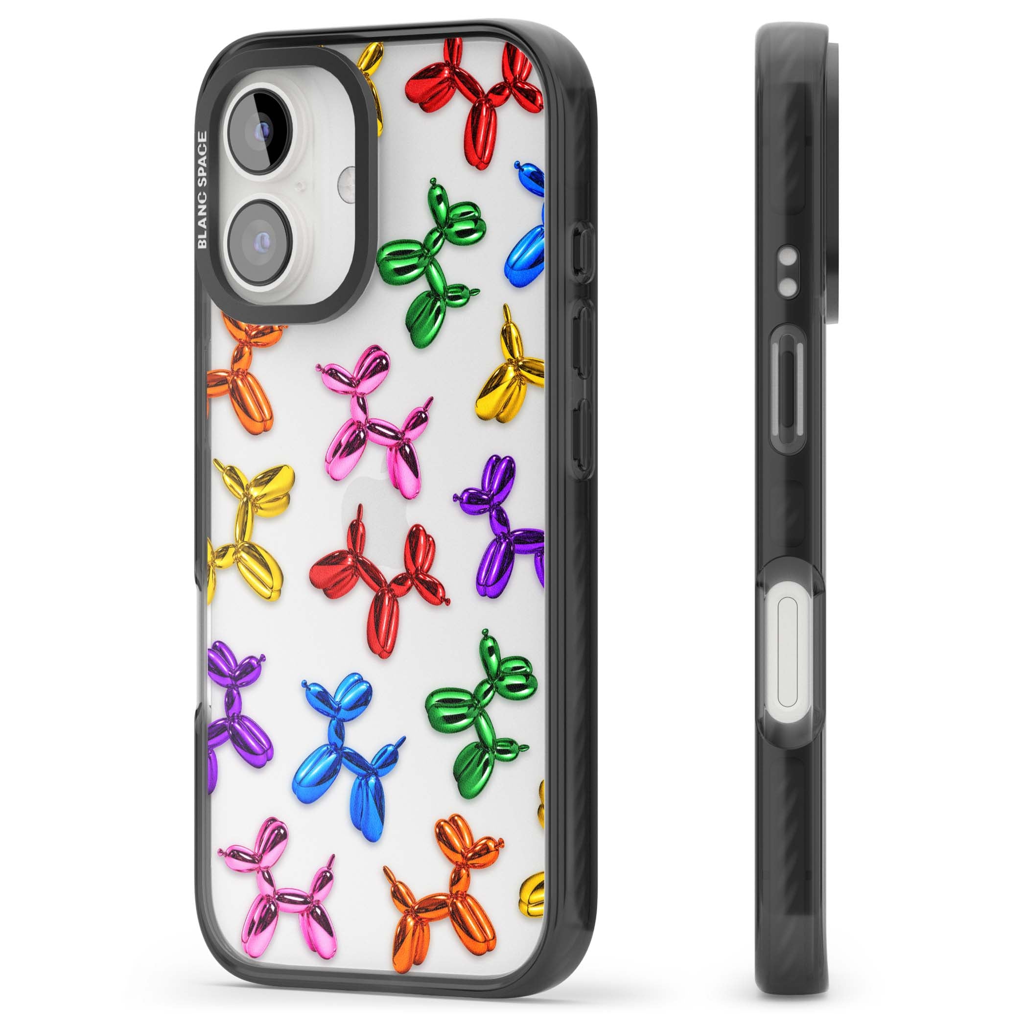 Balloon Dogs pop art iPhone case featuring rainbow chrome balloon dogs in Jeff Koons style | Black Impact case for iPhone 16, iPhone 16 Plus
