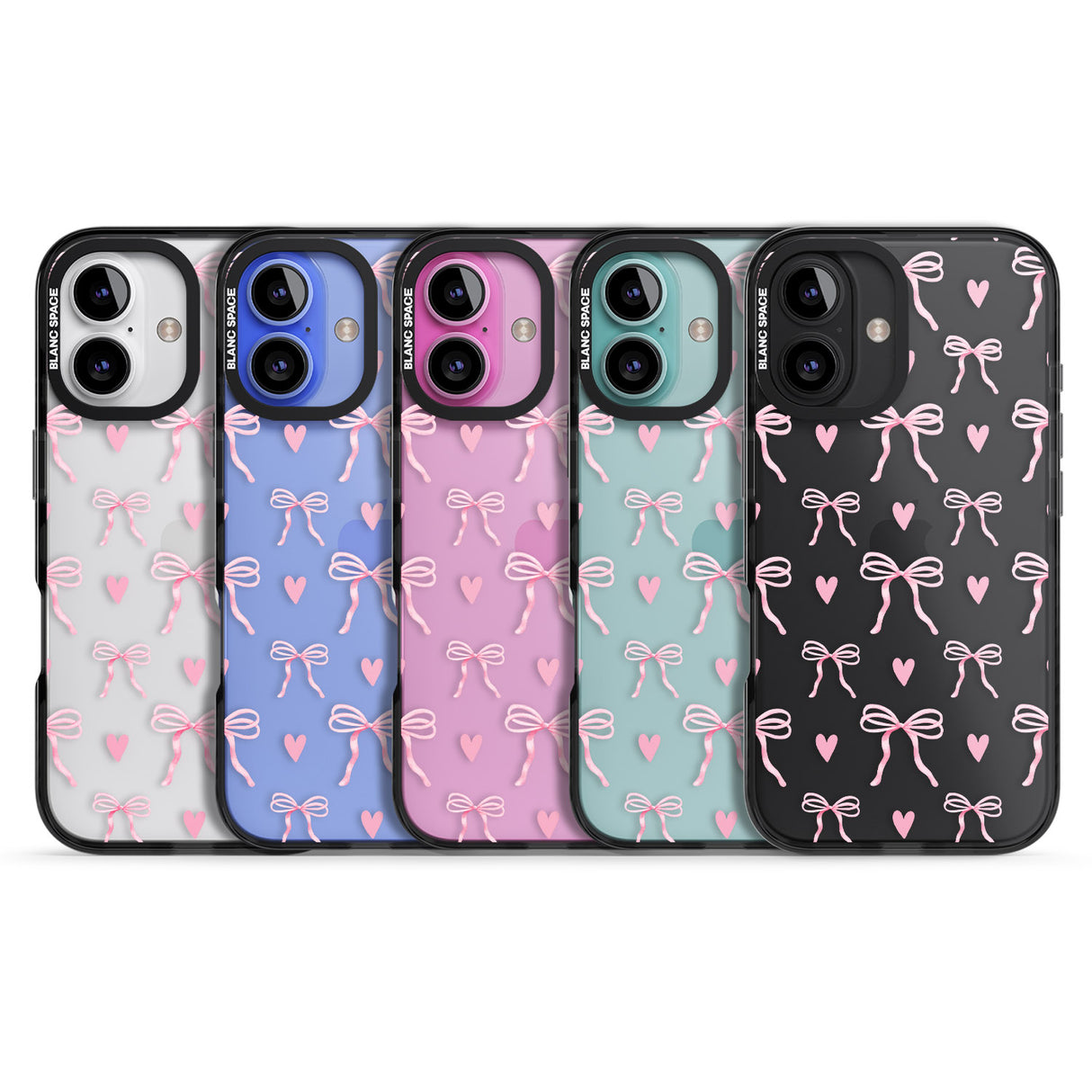 iPhone 16 Pink Bows & Hearts Clear Impact Phone Case