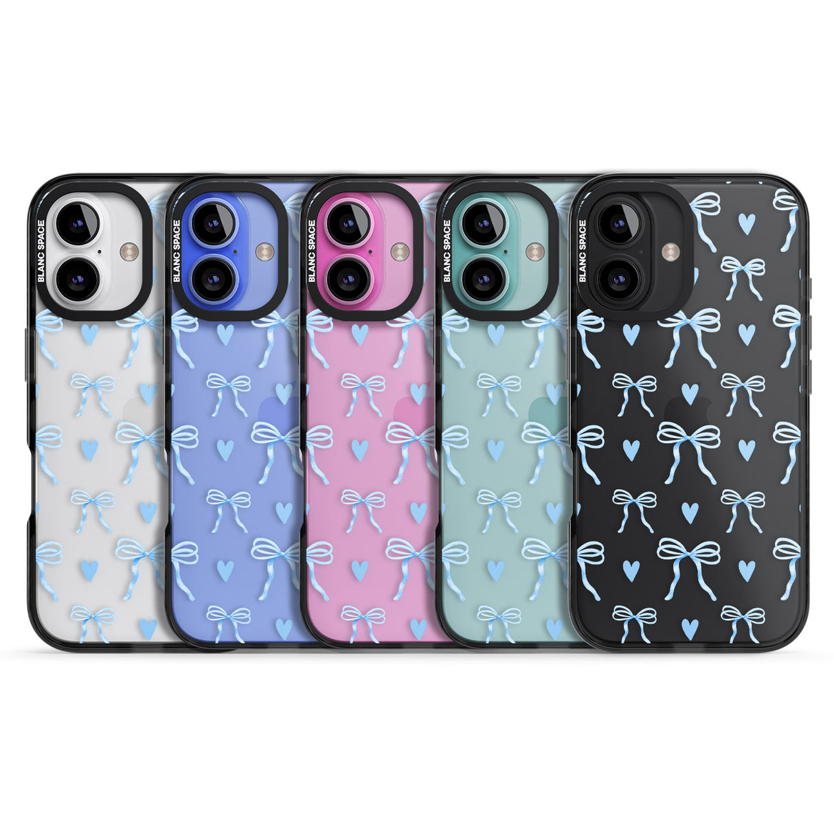 iPhone 16 Blue Bows & Hearts Clear Impact Phone Case