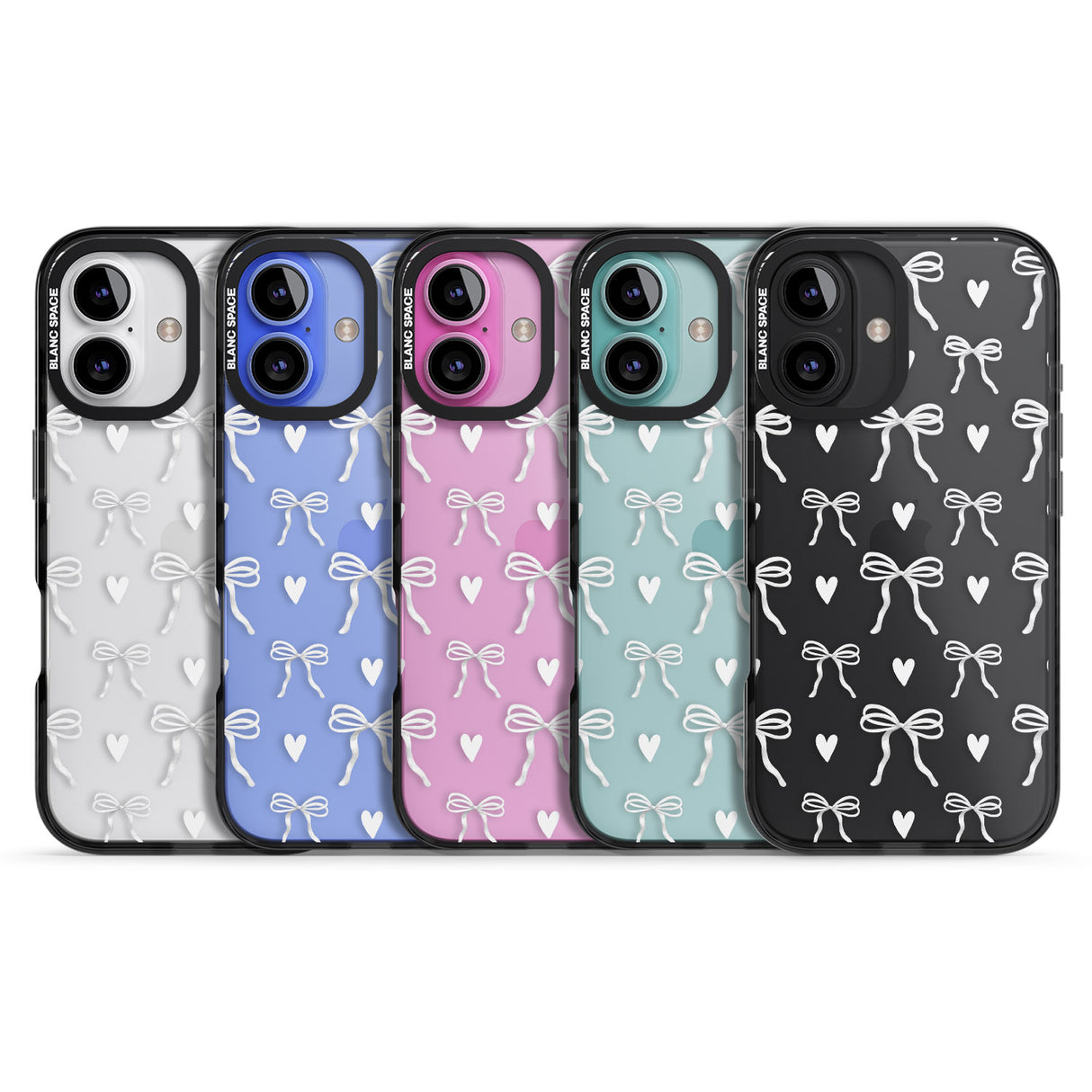 iPhone 16 White Bows & Hearts Clear Impact Phone Case