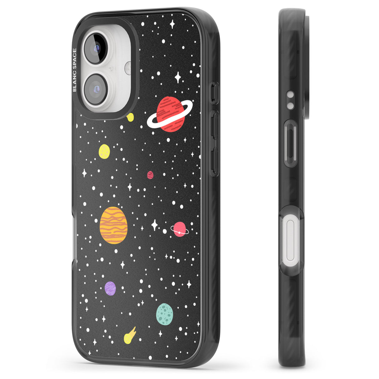 iPhone 16 Pro Max Cute Cartoon Planets Black Impact Phone Case