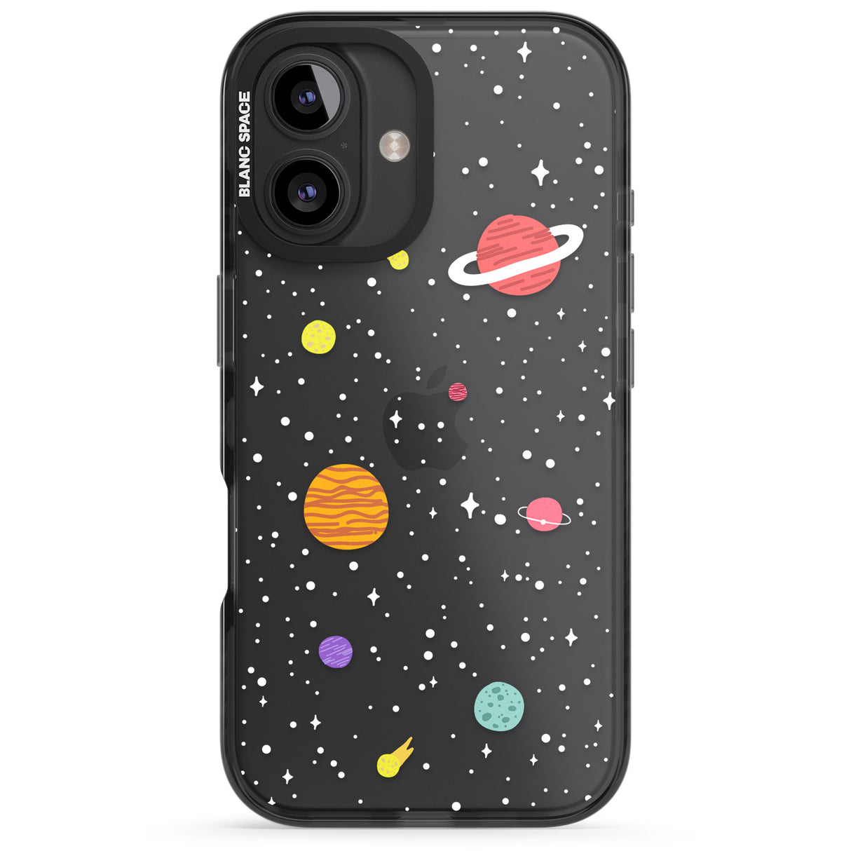 iPhone 16 Pro Max Cute Cartoon Planets (Clear) Black Impact Phone Case