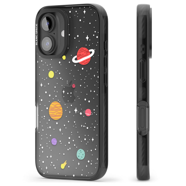 iPhone 16 Pro Max Cute Cartoon Planets (Clear) Black Impact Phone Case