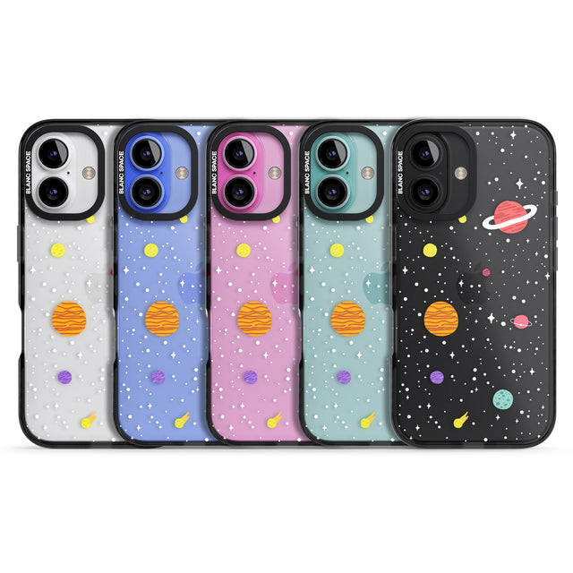 iPhone 16 Pro Max Cute Cartoon Planets (Clear) Black Impact Phone Case