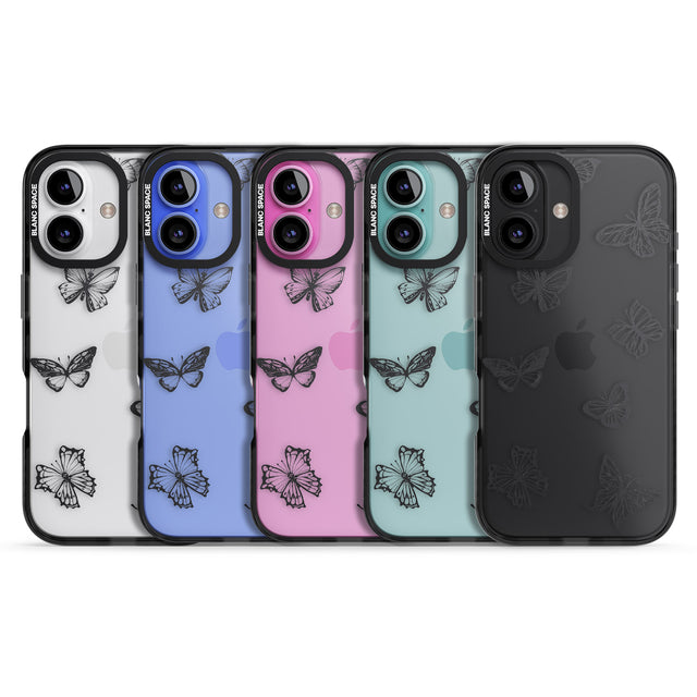 iPhone 16 Pro Max Grey Butterfly Line Pattern Black Impact Phone Case