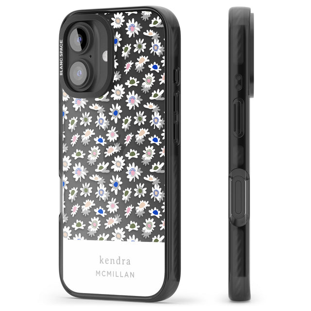 iPhone 16 Pro Max Personalised Grey & White Daisies Floral Design Black Impact Phone Case