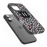 iPhone 16 Pro Max Personalised Pink Monogram Leopard Spots Black Impact Phone Case