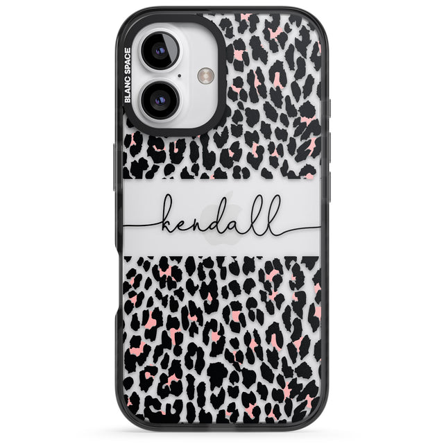 iPhone 16 Pro Max Personalised Pink & Cursive Leopard Spots Black Impact Phone Case