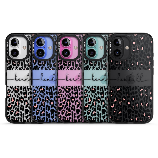 iPhone 16 Pro Max Personalised Pink & Cursive Leopard Spots Black Impact Phone Case