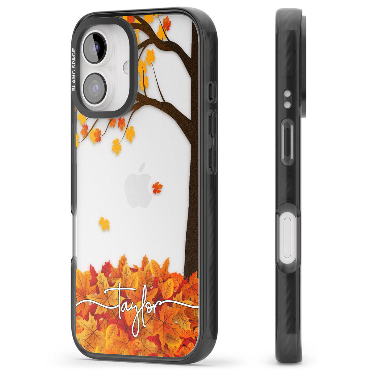 iPhone 16 Pro Max Personalised Autumn Leaves Black Impact Phone Case