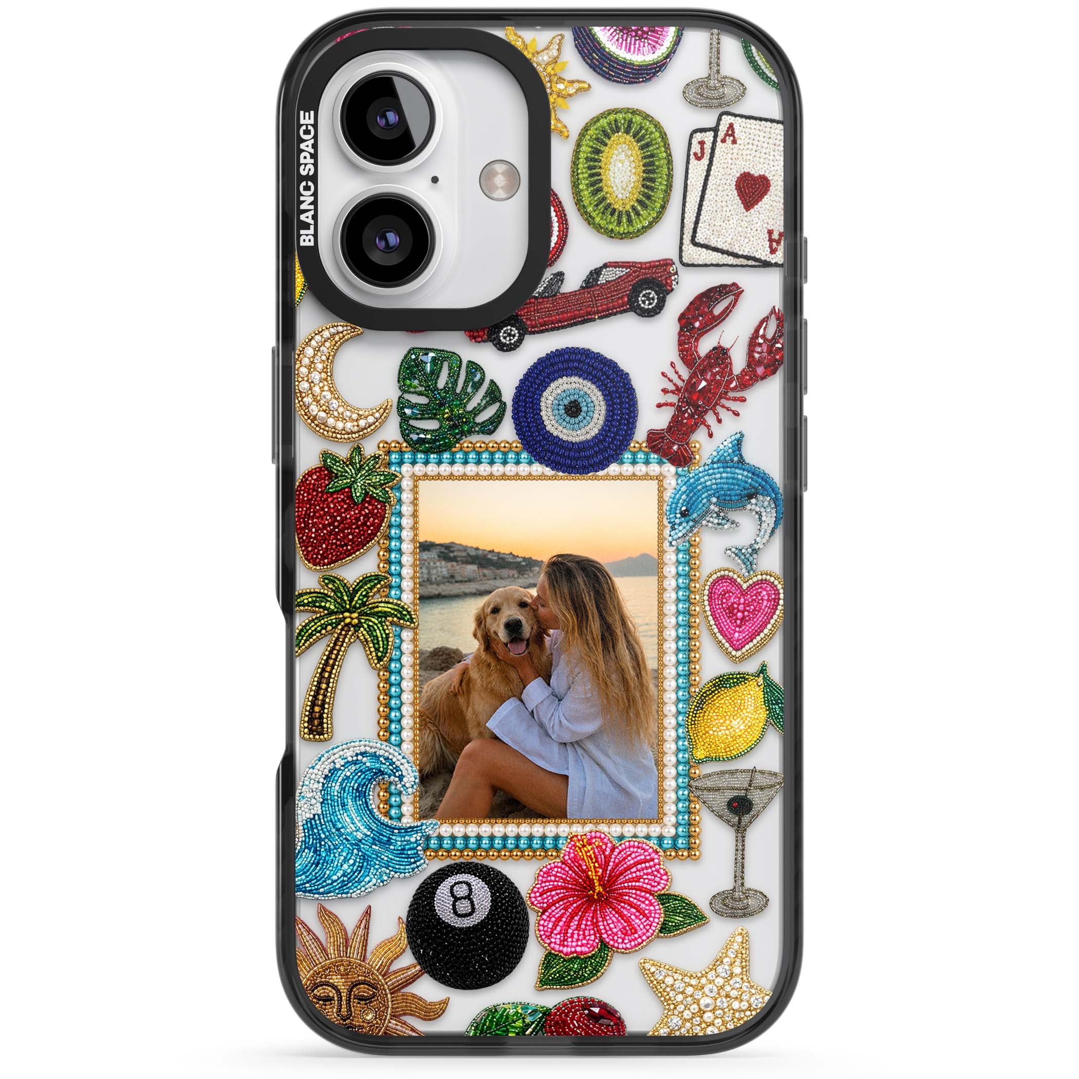 Beaded Photo coastal iPhone case | Black Impact case for iPhone 16, iPhone 16 Plus