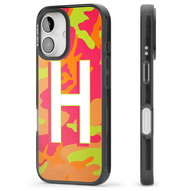 iPhone 16 Pro Max Personalised Bright Neon Camo Solid Monogram Black Impact Phone Case