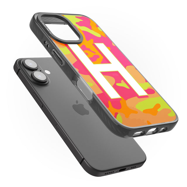 iPhone 16 Pro Max Personalised Bright Neon Camo Solid Monogram Black Impact Phone Case