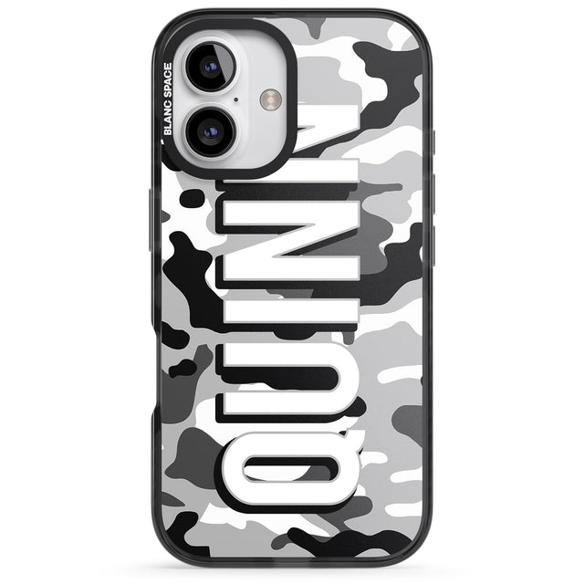 iPhone 16 Pro Max Personalised Greyscale Camo Black Impact Phone Case