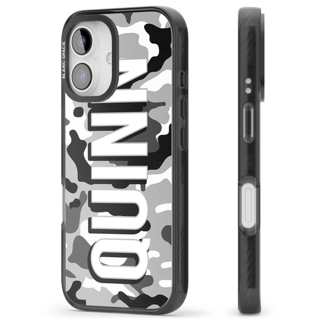 iPhone 16 Pro Max Personalised Greyscale Camo Black Impact Phone Case