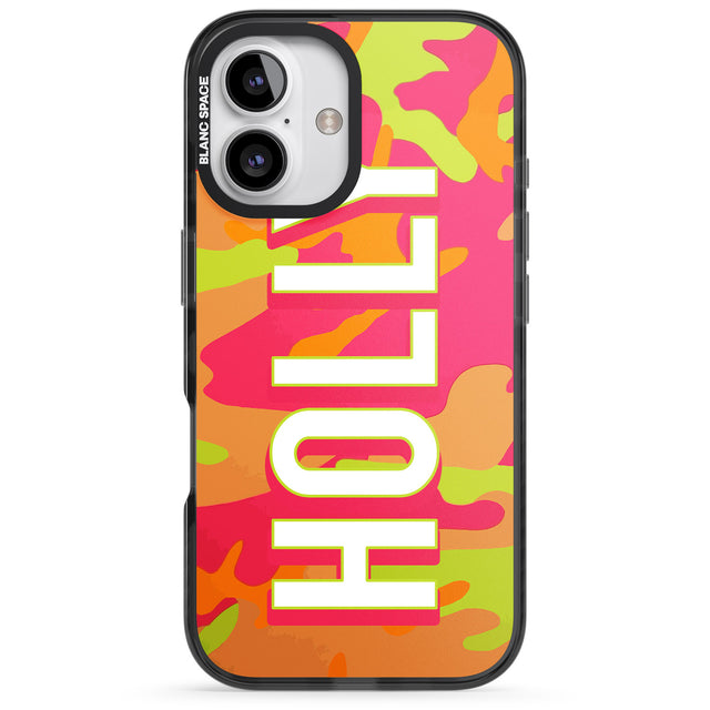 iPhone 16 Pro Max Personalised Colourful Neon Camo Black Impact Phone Case