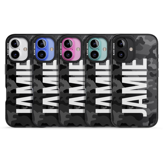 iPhone 16 Pro Max Personalised Vertical Name Black Camouflage Black Impact Phone Case