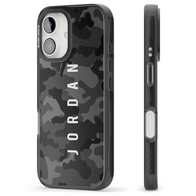 iPhone 16 Pro Max Personalised Small Vertical Name Black Camouflage Black Impact Phone Case