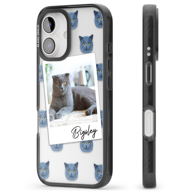 iPhone 16 Pro Max Personalised English Blue Cat Photo Black Impact Phone Case