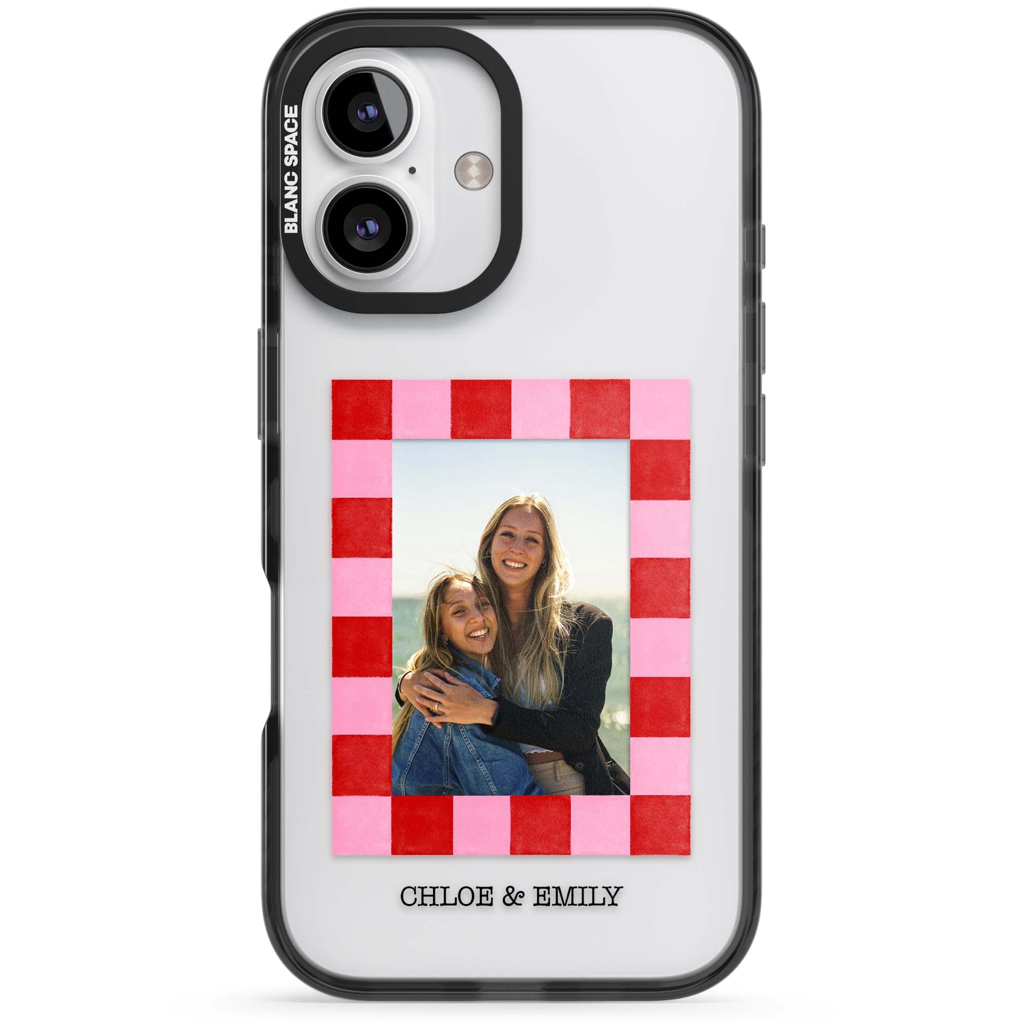 Bubblegum Check Photo for her iPhone case | Black Impact case for iPhone 16, iPhone 16 Plus