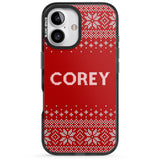 iPhone 16 Pro Max Personalised Red Christmas Knitted Jumper Black Impact Phone Case