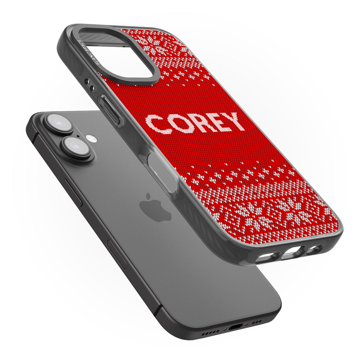 iPhone 16 Pro Max Personalised Red Christmas Knitted Jumper Black Impact Phone Case