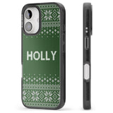 iPhone 16 Pro Max Personalised Green Christmas Knitted Jumper Black Impact Phone Case