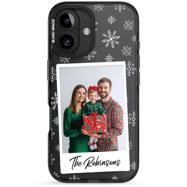 Personalised Snowflake Photo Black Impact Phone Case for iPhone 16, iPhone 16 Plus