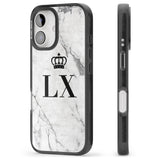 iPhone 16 Pro Max Personalised Initials with Crown on White Marble Black Impact Phone Case