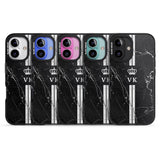 iPhone 16 Pro Max Personalised Stripes + Initials with Crown on Black Marble Black Impact Phone Case