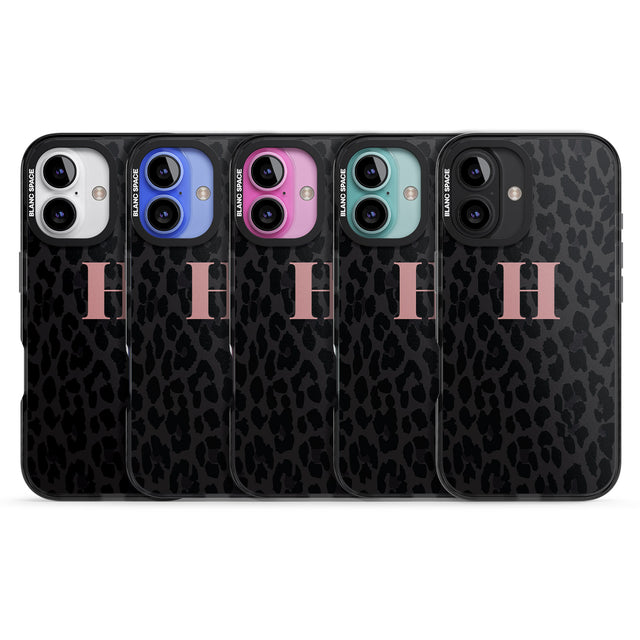 iPhone 16 Pro Max Personalised Small Pink Leopard Monogram Black Impact Phone Case