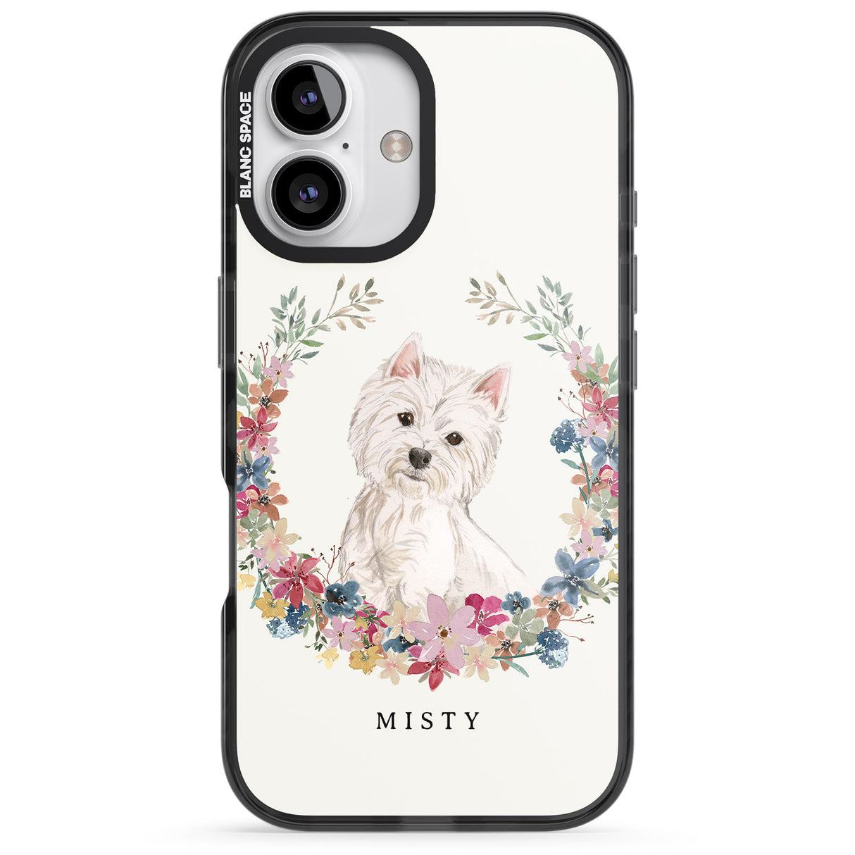 iPhone 16 Pro Max Personalised Westie Watercolour Dog Portrait Black Impact Phone Case