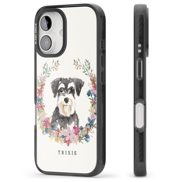 iPhone 16 Pro Max Personalised Miniature Schnauzer - Watercolour Dog Portrait Black Impact Phone Case