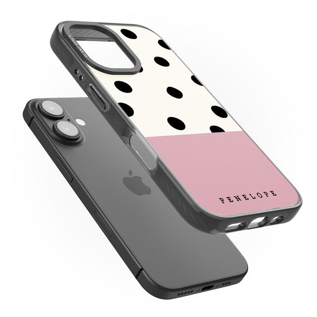 iPhone 16 Pro Max Personalised Pink Border Polka Dot Black Impact Phone Case