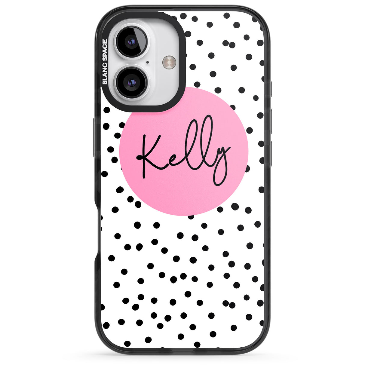 iPhone 16 Pro Max Personalised Pink Circle & Dots Black Impact Phone Case