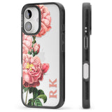 iPhone 16 Pro Max Personalised Clear Vintage Floral Pink Peonies Black Impact Phone Case