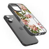 iPhone 16 Pro Max Personalised Clear Vintage Floral Pink Garden Roses Black Impact Phone Case