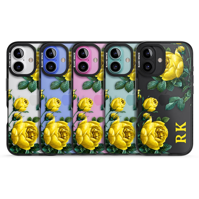 iPhone 16 Pro Max Personalised Clear Vintage Floral Yellow Roses Black Impact Phone Case