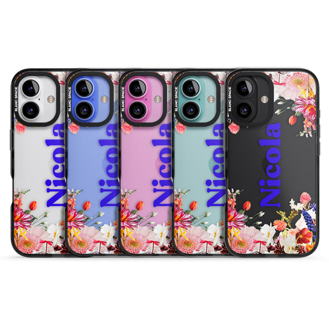 iPhone 16 Pro Max Personalised Text with Floral Borders Black Impact Phone Case