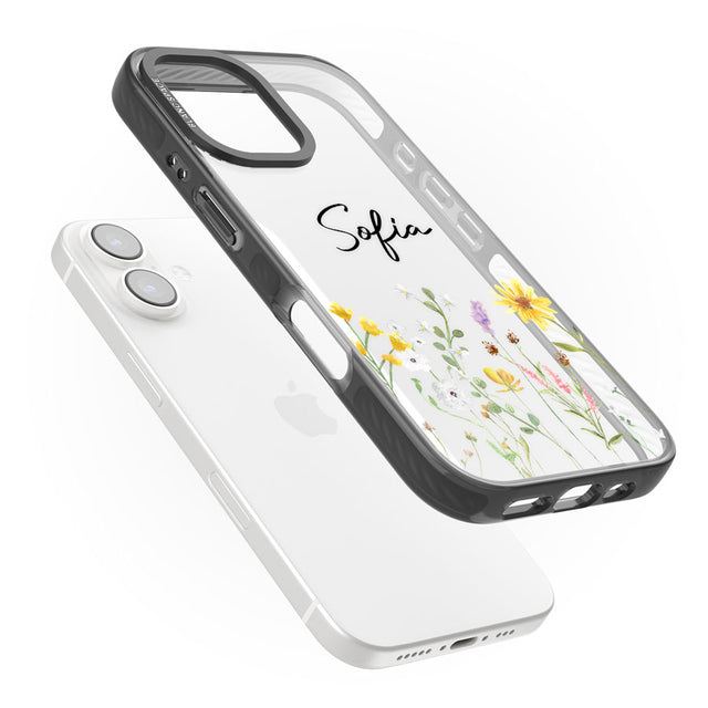 Personalised April Wildfowers Black Impact Phone Case for iPhone 16, iPhone 16 Plus