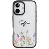 Personalised Lavender Wildflowers Black Impact Phone Case for iPhone 16, iPhone 16 Plus