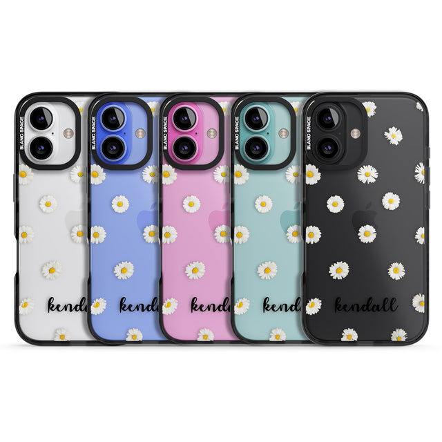 iPhone 16 Pro Max Personalised White Daisies & Cursive Black Impact Phone Case