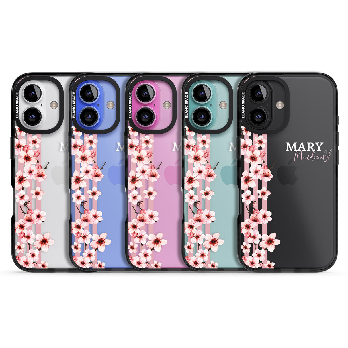 iPhone 16 Pro Max Personalised Cherry Blossoms & Stripes Black Impact Phone Case