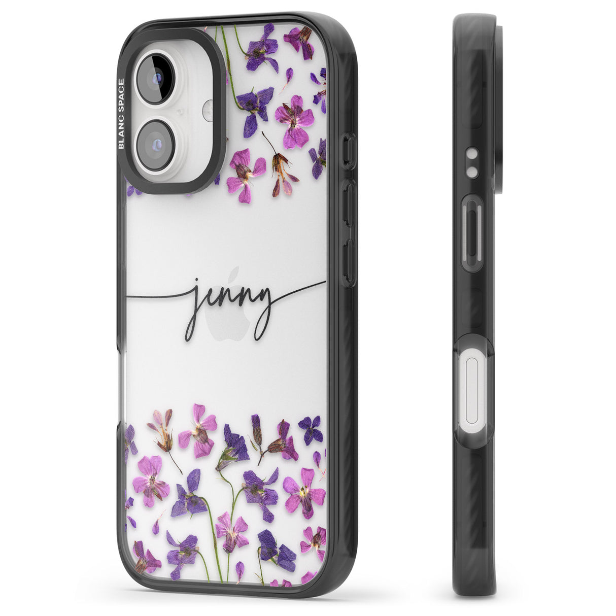 iPhone 16 Pro Max Personalised Purple Violets Black Impact Phone Case