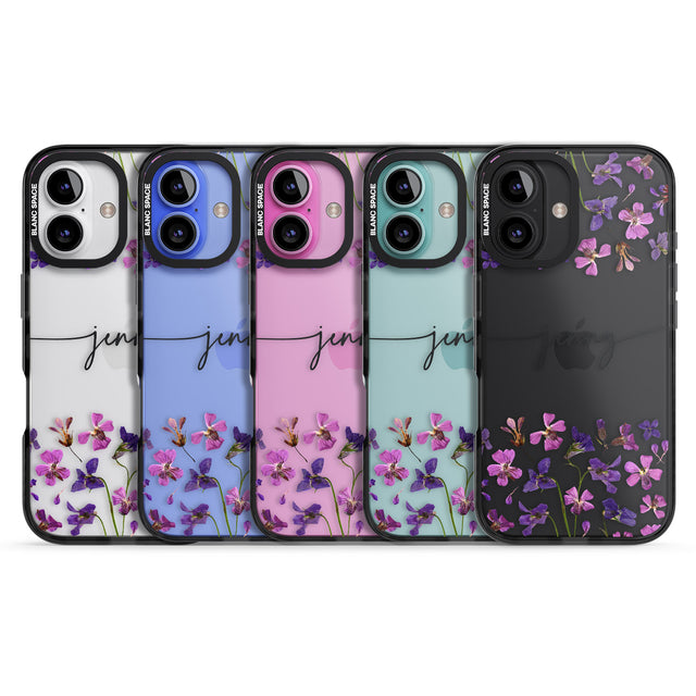 iPhone 16 Pro Max Personalised Purple Violets Black Impact Phone Case