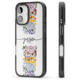 iPhone 16 Pro Max Personalised Wildflower Floral Stripe Personalised Black Impact Phone Case