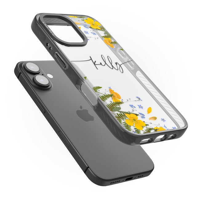 iPhone 16 Pro Max Personalised Ferns & Wildflowers Black Impact Phone Case