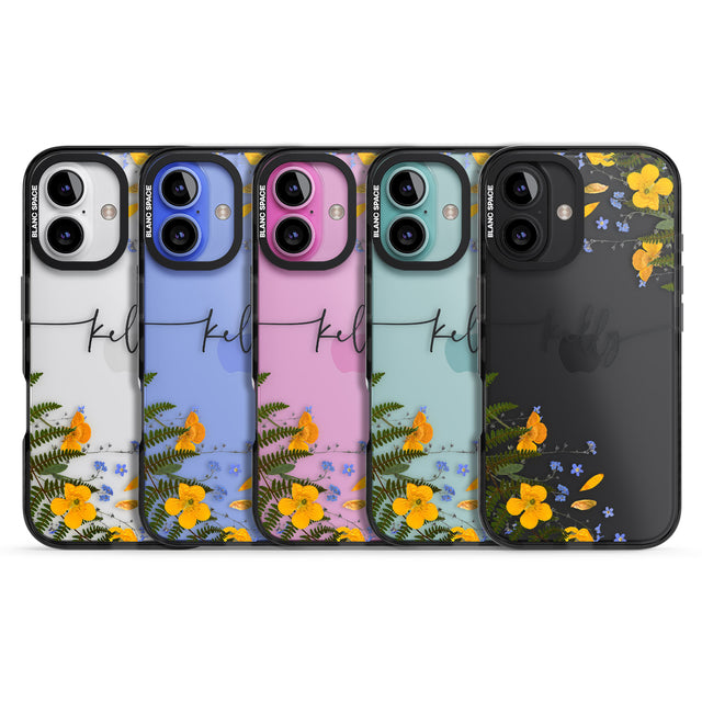 iPhone 16 Pro Max Personalised Ferns & Wildflowers Black Impact Phone Case